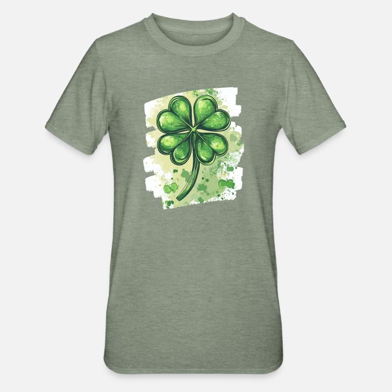 Trèfle de la Saint-Patrick - T-shirt polycoton Unisexe - vert kaki chiné