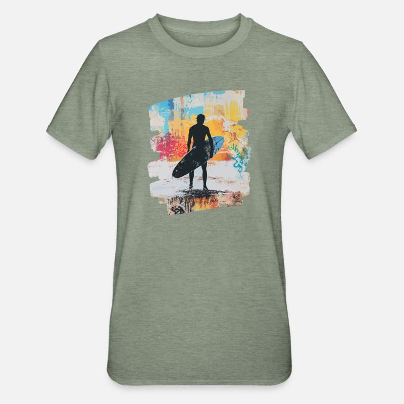 Surfeur Surf Planche de surf Surf - T-shirt polycoton Unisexe - vert kaki chiné