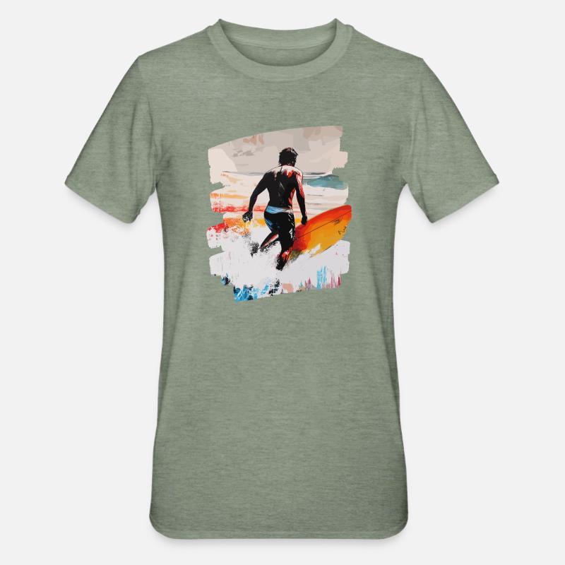 Surfeur Surf Planche de surf Surf - T-shirt polycoton Unisexe - vert kaki chiné