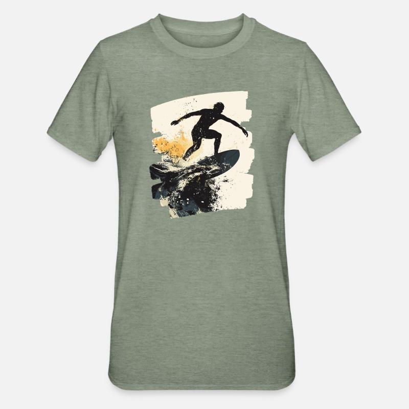 Surfeur Surf Planche de surf Surf - T-shirt polycoton Unisexe - vert kaki chiné