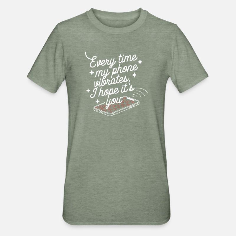 Simple Vibes - Conception de texte de téléphone propre avec des cœurs - T-shirt polycoton Unisexe - vert kaki chiné