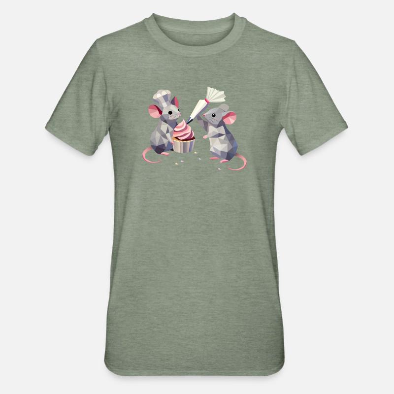 Deux souris mignonnes décorant un cupcake ensemble - T-shirt polycoton Unisexe - vert kaki chiné