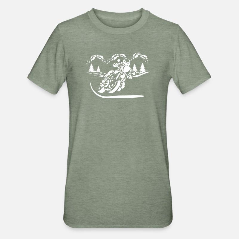 Silhouette de Moto Forêt - T-shirt polycoton Unisexe - vert kaki chiné