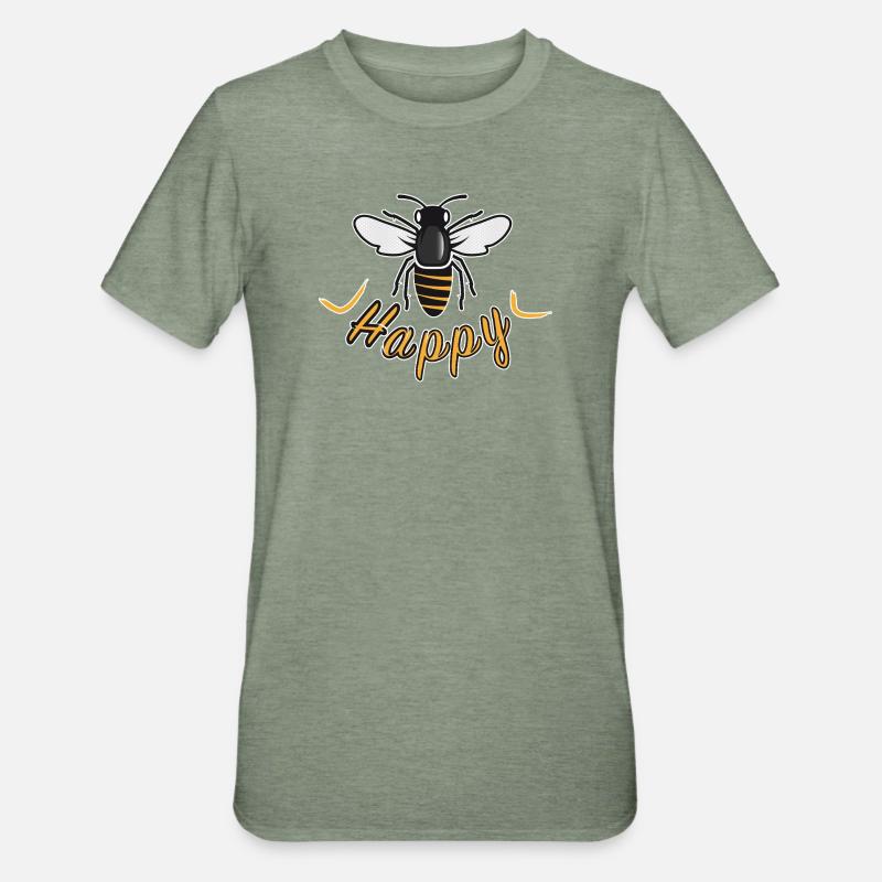 Happy bee with 'Happy' lettering - Unisex Polycotton T-Shirt - heather military green
