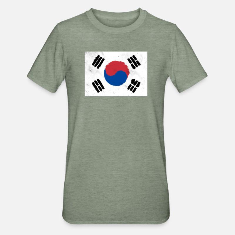Drapeau de la Corée du Sud - T-shirt polycoton Unisexe - vert kaki chiné