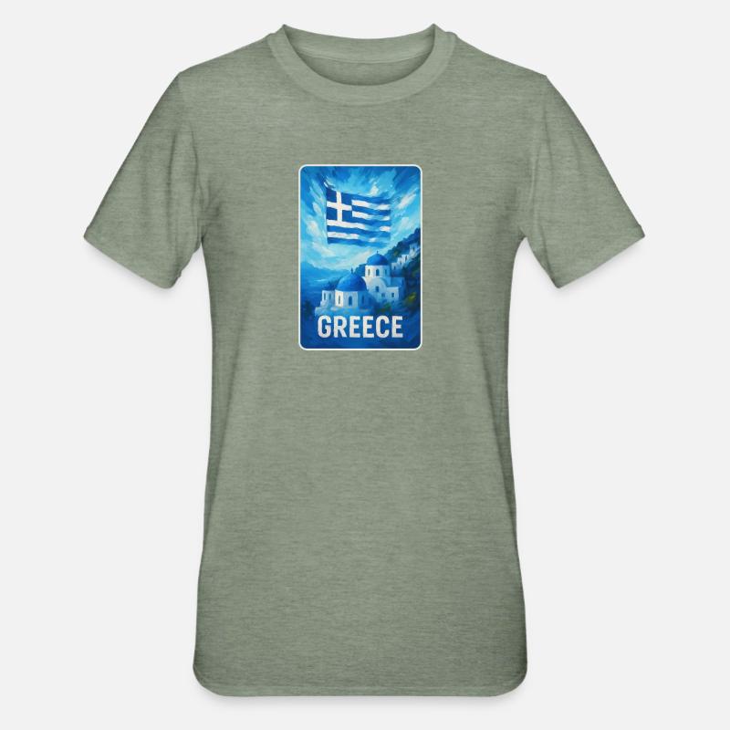 Grèce Santorin Drapeau - T-shirt polycoton Unisexe - vert kaki chiné