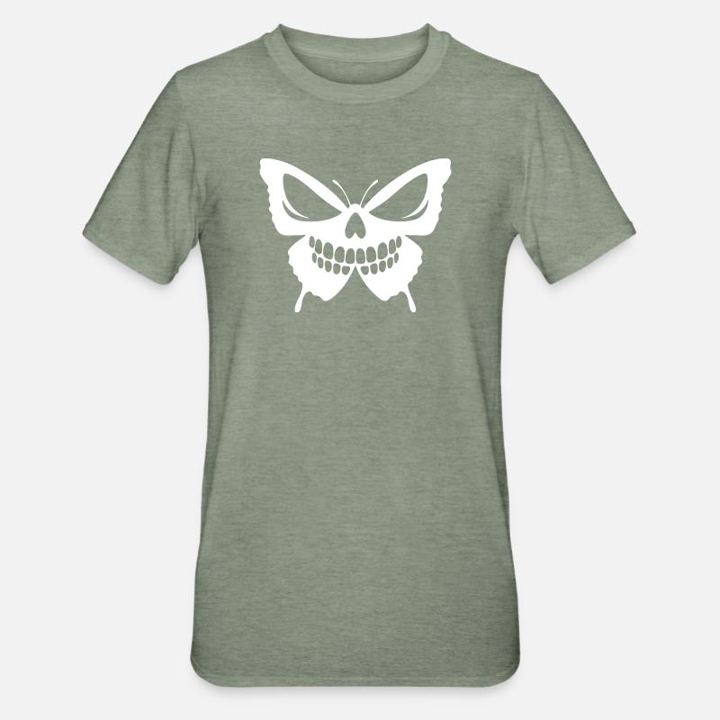 Conception complexe de crâne de papillon - T-shirt polycoton Unisexe - vert kaki chiné