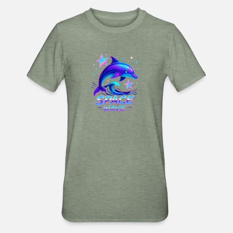 Néon Space Wave Dolphin Design - T-shirt polycoton Unisexe - vert kaki chiné