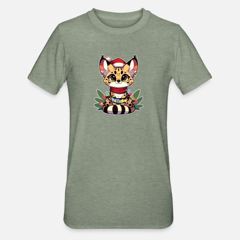 Fées de Noël Chat de Serval - T-shirt polycoton Unisexe - vert kaki chiné