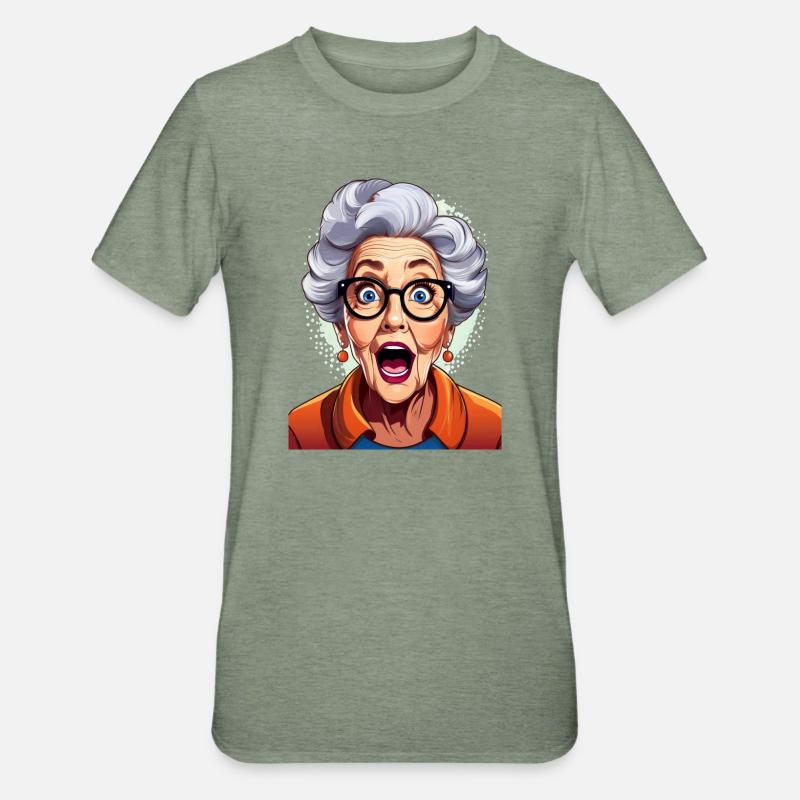 Erstaunte Großmutter - Unisex Polycotton T-Shirt - Militärgrün meliert
