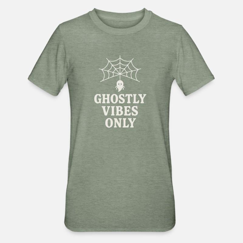 Geistlicher Spinnenweb-Print mit Geist - Unisex Polycotton T-Shirt - Militärgrün meliert