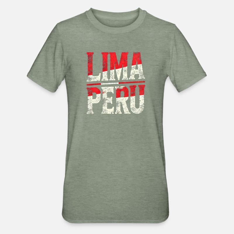 Lettrage rétro de Lima, Pérou - T-shirt polycoton Unisexe - vert kaki chiné