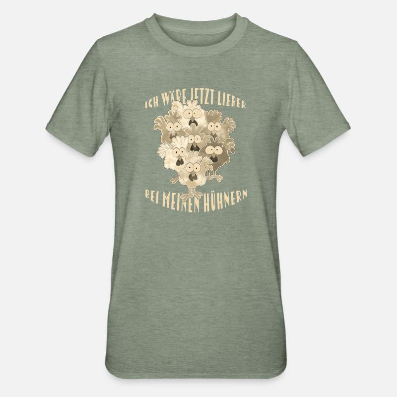 Dicton de poulets - T-shirt polycoton Unisexe - vert kaki chiné