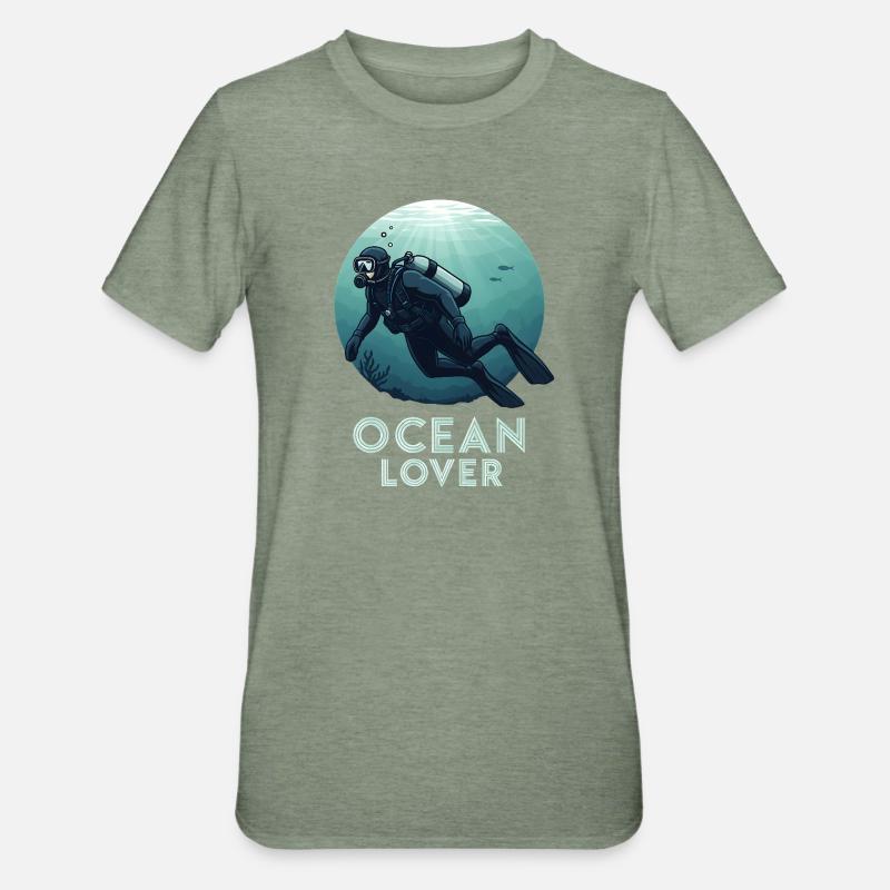Ocean Lover Diver - Unisex Polycotton T-Shirt - heather military green