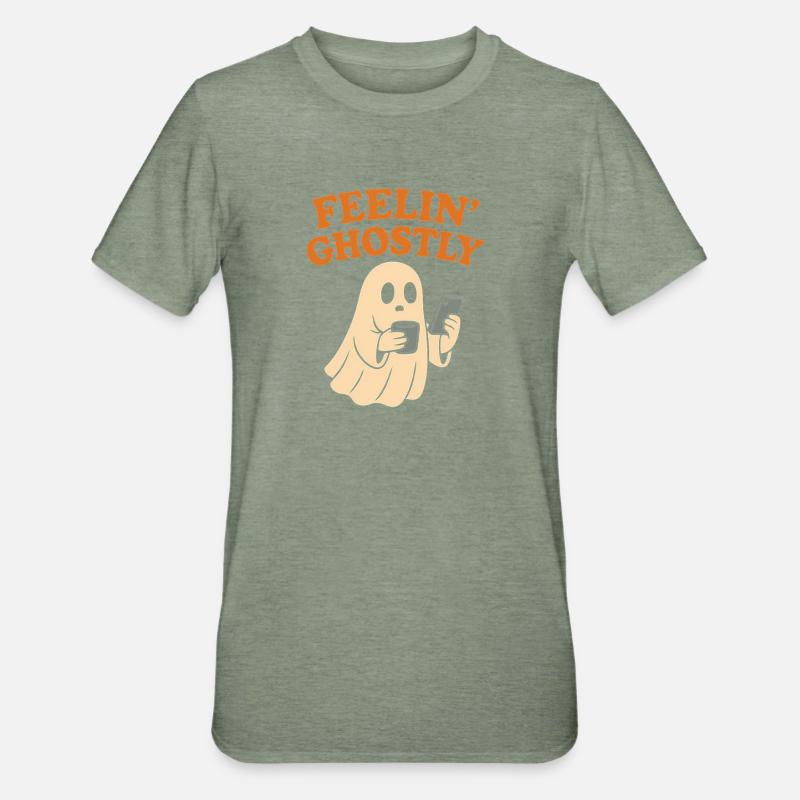 Felling Ghostly Design mit Smartphone - Unisex Polycotton T-Shirt - Militärgrün meliert