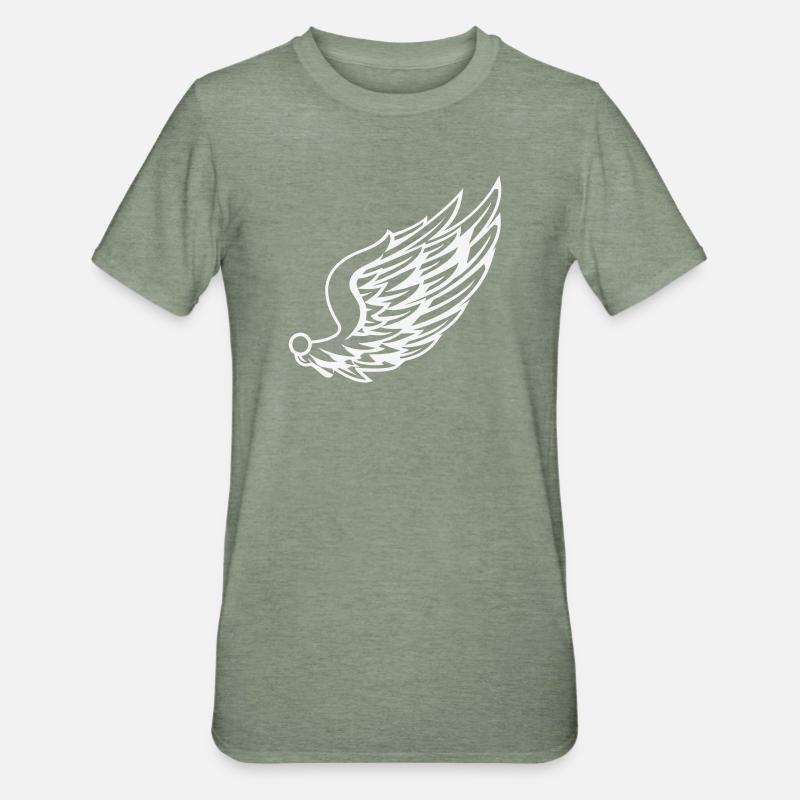 Wings with dynamic feather drawing - Unisex Polycotton T-Shirt - heather military green