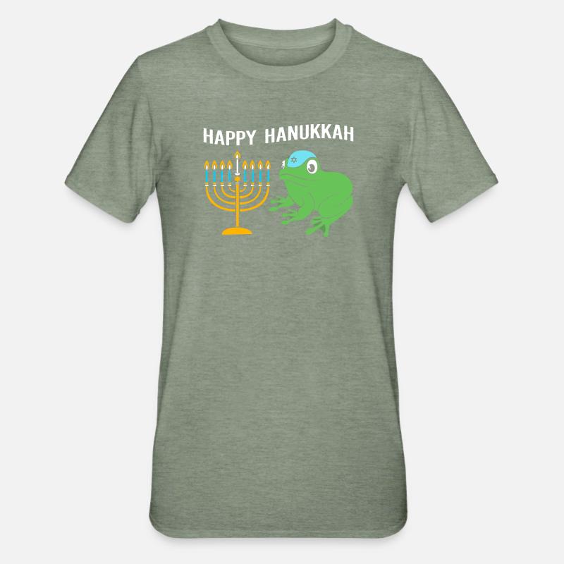 Hanoukka Hanoukka Hanoukka Grenouille - T-shirt polycoton Unisexe - vert kaki chiné