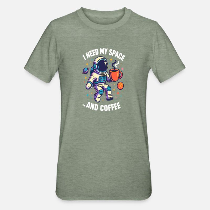 Astronaute avec du café - T-shirt polycoton Unisexe - vert kaki chiné