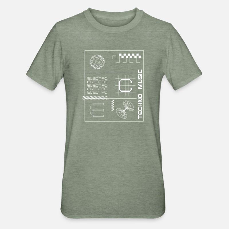 Affiche géométrique Elecotro Tech Grid Retro - T-shirt polycoton Unisexe - vert kaki chiné