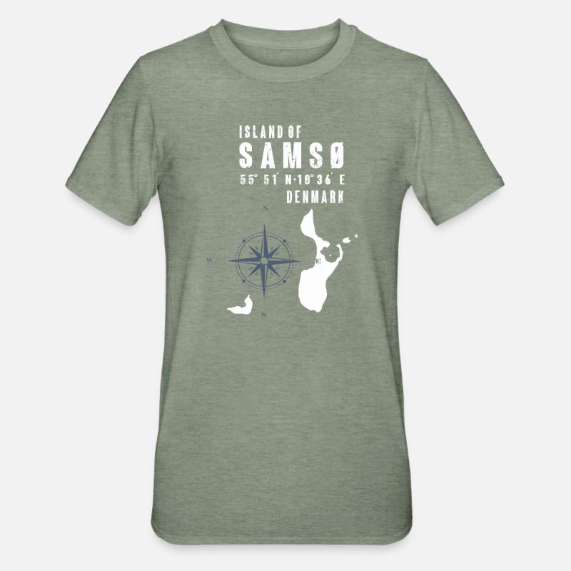Samsø Samsoe Inselumriss Kompass - Unisex Polycotton T-Shirt - Militärgrün meliert