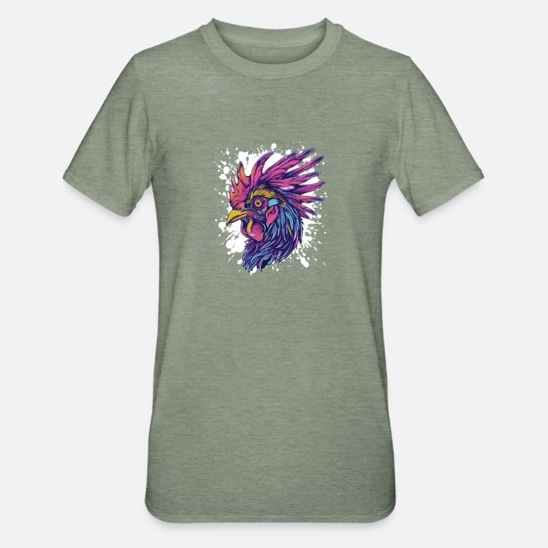 Animal éclaboussures de coq - T-shirt polycoton Unisexe - vert kaki chiné