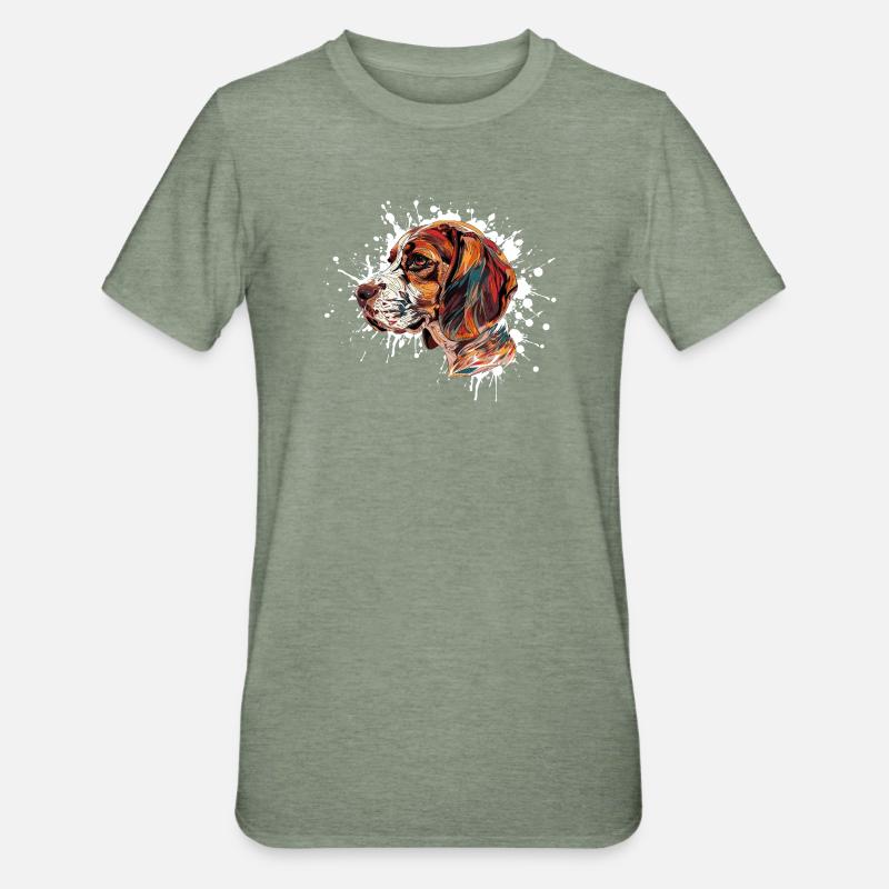 Beagle Farbexplosion - Unisex Polycotton T-Shirt - Militärgrün meliert