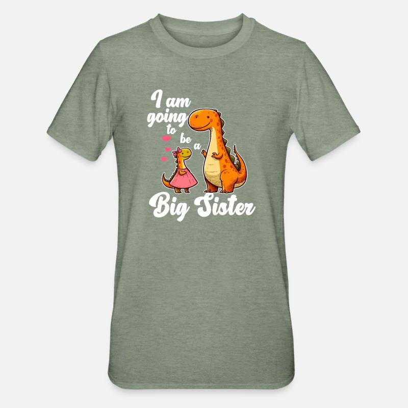 Werde eine große Schwester Dino - Unisex Polycotton T-Shirt - Militärgrün meliert