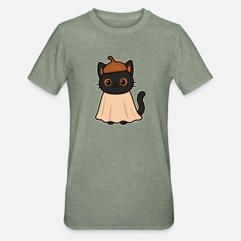 Kätzchen mit Eichelhut - Unisex Polycotton T-Shirt - Militärgrün meliert