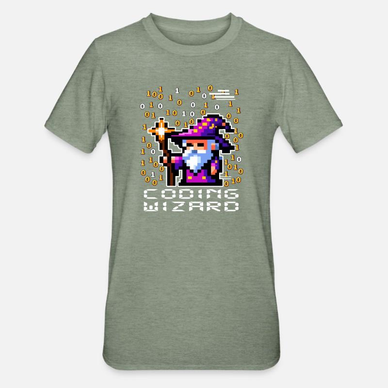 Wizard Pixel Code - Unisex Polycotton T-Shirt - heather military green