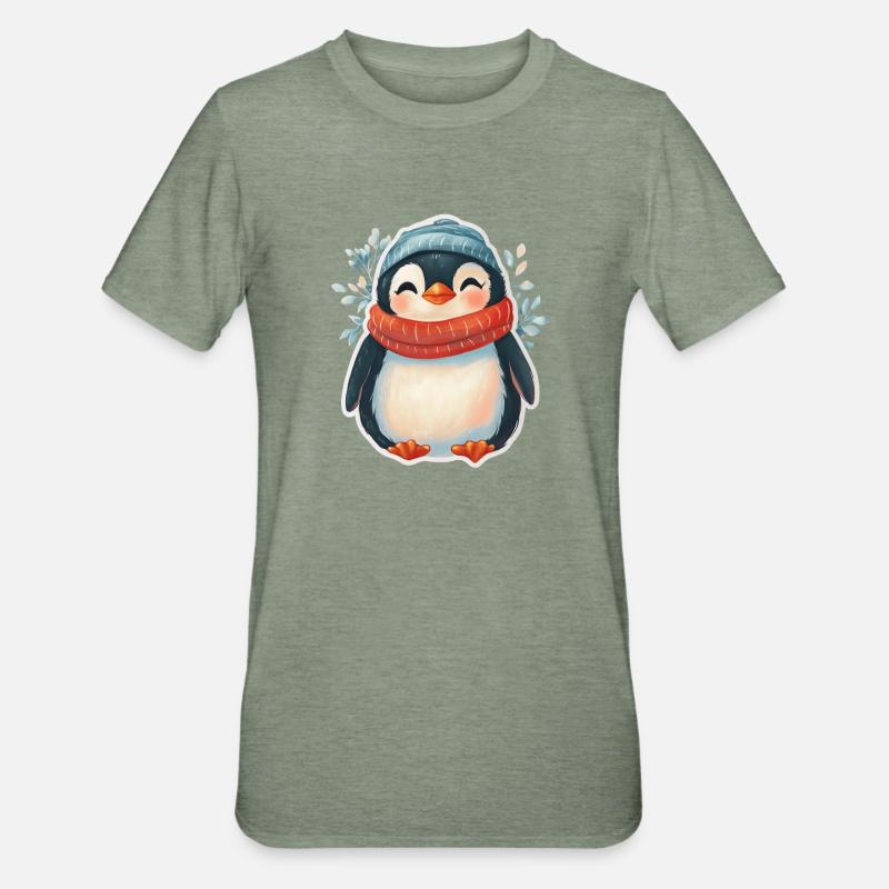 Pingviini - Unisex polypuuvilla-t-paita - meleerattu armeijanvihreä