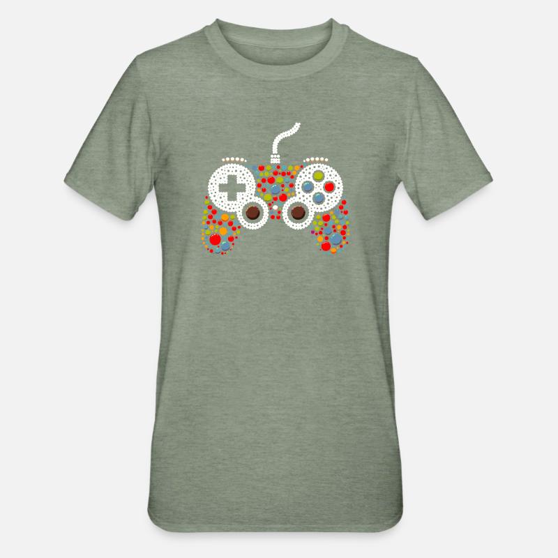 Pointillist Gamecontroller - Unisex Polycotton T-Shirt - Militärgrün meliert