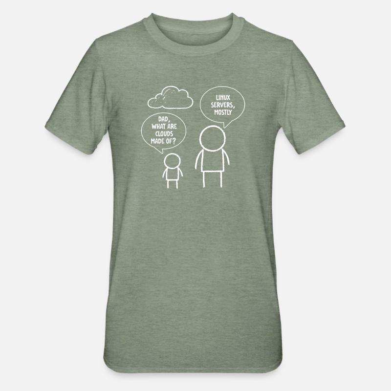 Papa Qu’est-ce que les clouds sont faits de serveurs Linux - T-shirt polycoton Unisexe - vert kaki chiné