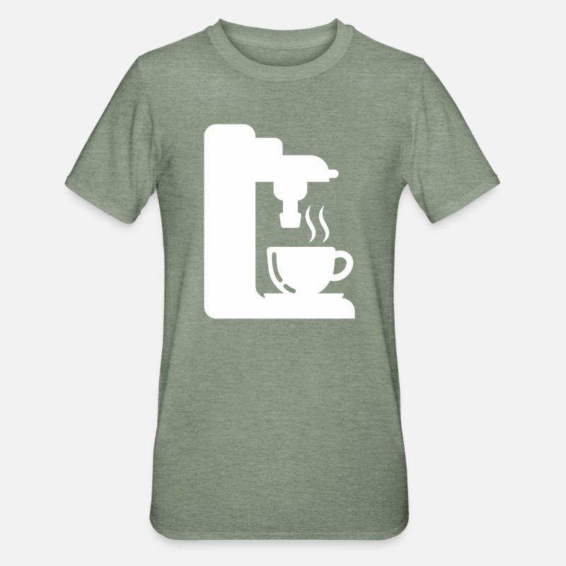 Illustrasjon av espressomaskin, omriss av kaffe - Unisex Polycotton T-skjorte - militærgrønn-melert