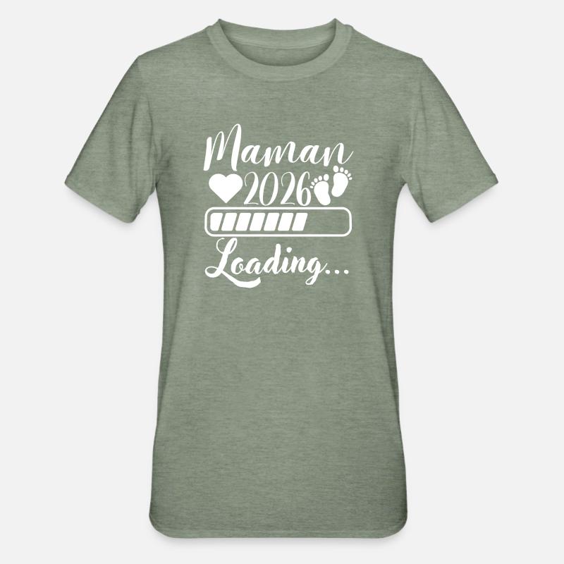 Maman 2026 Loading, Future Maman Cadeau Grossesse - T-shirt polycoton Unisexe - vert kaki chiné