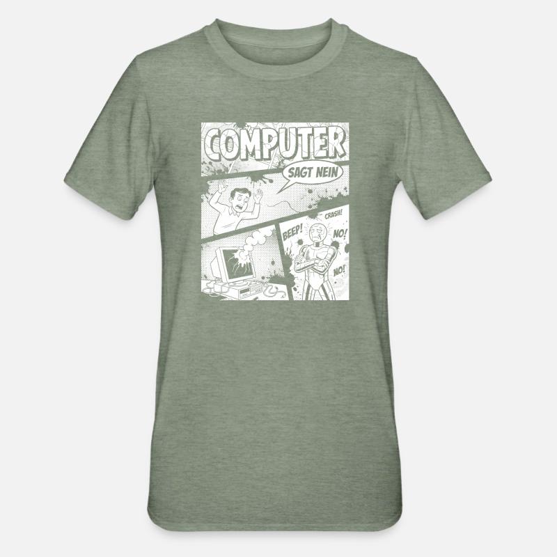 Retro Computer Comic Says No - Unisex Polycotton T-Shirt - heather military green