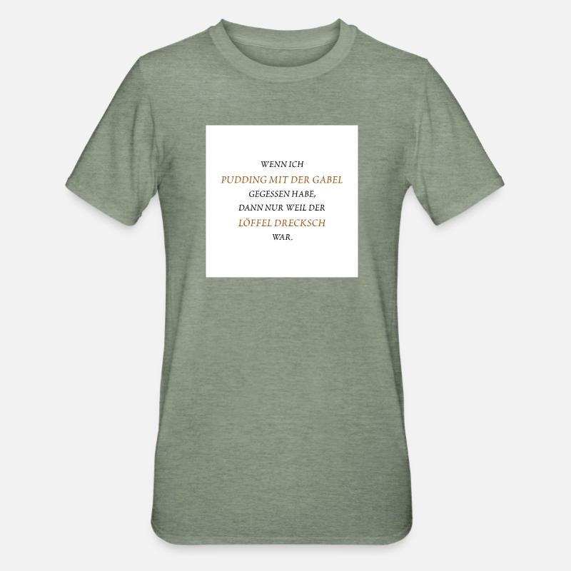 Pudding mit der Gabel - Unisex Polycotton T-Shirt - Militärgrün meliert