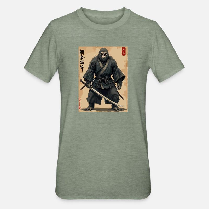 Gorilla Samurai mit Katana - Unisex Polycotton T-Shirt - Militärgrün meliert