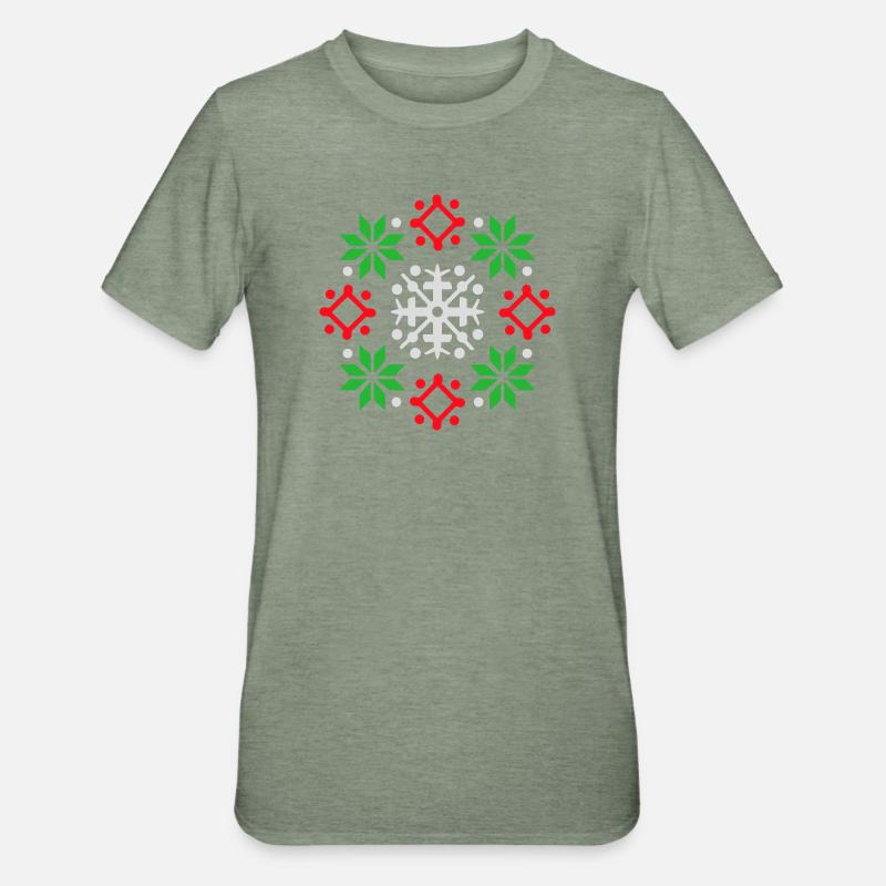 Schneeflocken Muster Weihnachtspullover Schnee - Unisex Polycotton T-Shirt - Militärgrün meliert