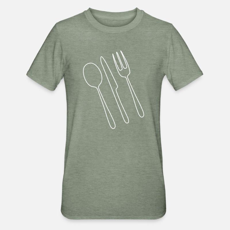 Cutlery Fork Spoon - Unisex Polycotton T-Shirt - heather military green