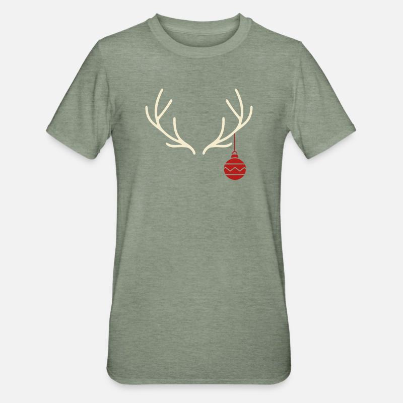 Geweih mit roter Weihnachtskugel – Yule Stil - Unisex Polycotton T-Shirt - Militärgrün meliert