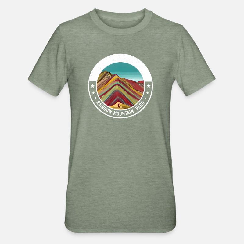Regenbogenberg Peru Farbexplosion - Unisex Polycotton T-Shirt - Militärgrün meliert