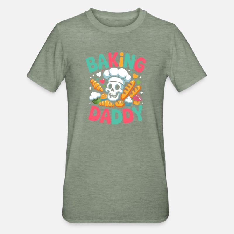 Backen Daddy Schädel Backkunst - Unisex Polycotton T-Shirt - Militärgrün meliert