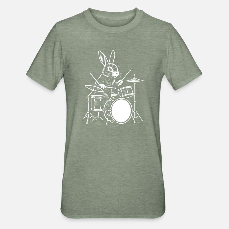 Rythm Rabbit Drummer - T-shirt polycoton Unisexe - vert kaki chiné