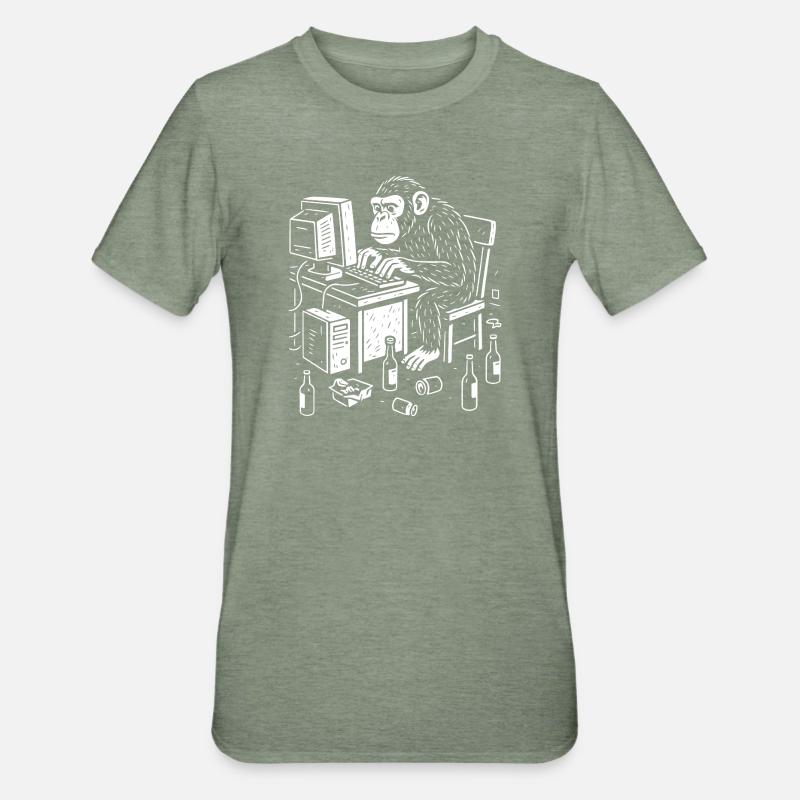 Codeur singe de bureau - T-shirt polycoton Unisexe - vert kaki chiné
