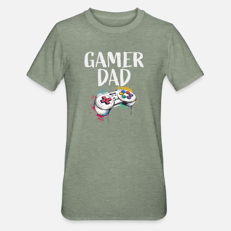 Gamer Dad Controller Kunst - Unisex Polycotton T-Shirt - Militärgrün meliert