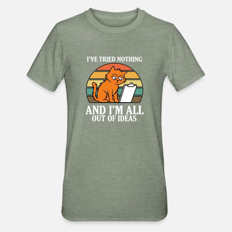 Rien essayé d’idées Rétro Cat Meme - T-shirt polycoton Unisexe - vert kaki chiné