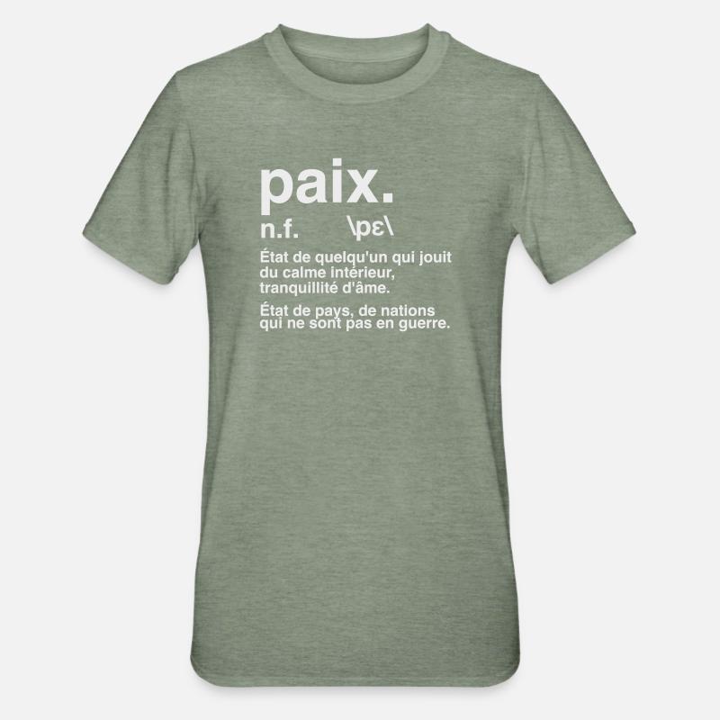 Friedensdefinitions-Wörterbuchstil - Unisex Polycotton T-Shirt - Militärgrün meliert