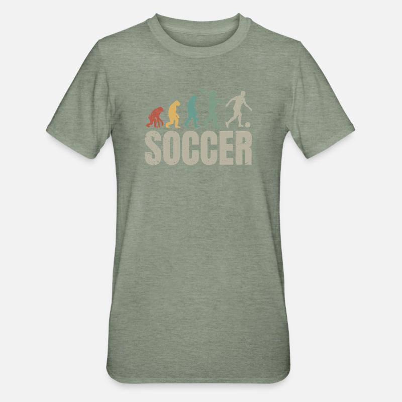 Fußball Evolution | Soccer Evolution - Unisex Polycotton T-Shirt - Militärgrün meliert