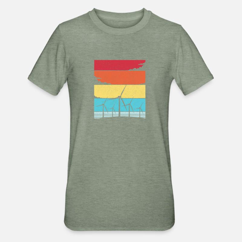 Énergie éolienne Éolienne Éolienne - T-shirt polycoton Unisexe - vert kaki chiné