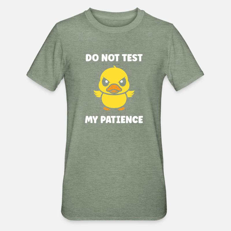 Grumpy Duckling: Patience to Test - Unisex Polycotton T-Shirt - heather military green